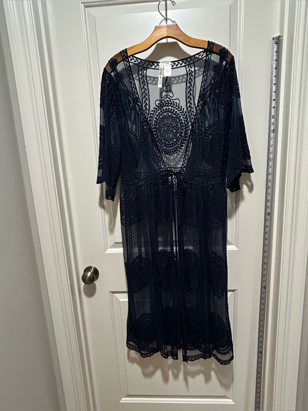 Forgotten Grace women’s size S Sheer Blue Lace Kimono Cover-Up LIKE NEW with tie